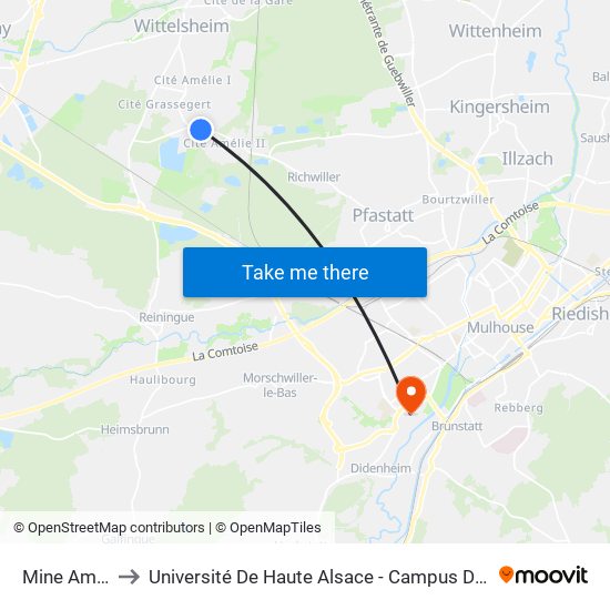 Mine Amelie to Université De Haute Alsace - Campus De L'Illberg map
