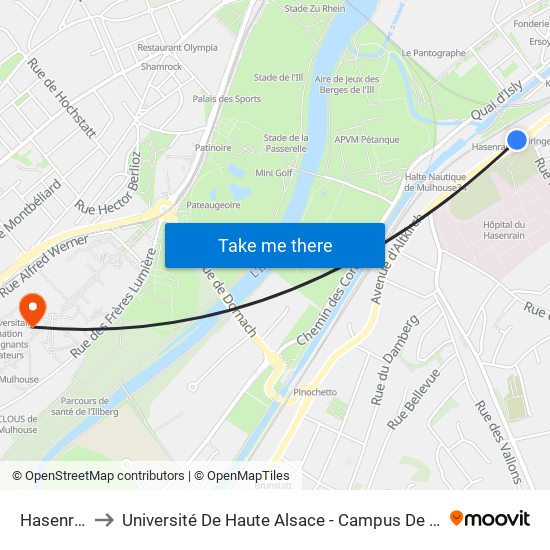 Hasenrain to Université De Haute Alsace - Campus De L'Illberg map