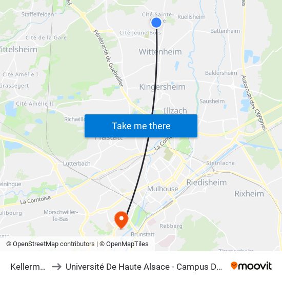 Kellermann to Université De Haute Alsace - Campus De L'Illberg map