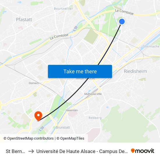 St Bernard to Université De Haute Alsace - Campus De L'Illberg map