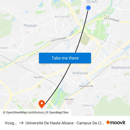 Vosges to Université De Haute Alsace - Campus De L'Illberg map
