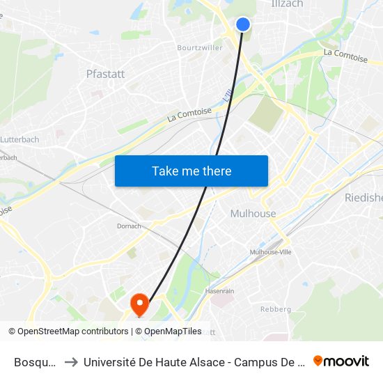 Bosquets to Université De Haute Alsace - Campus De L'Illberg map