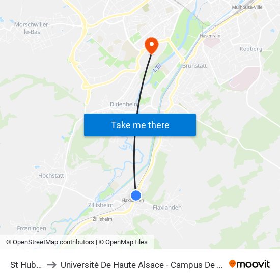 St Hubert to Université De Haute Alsace - Campus De L'Illberg map