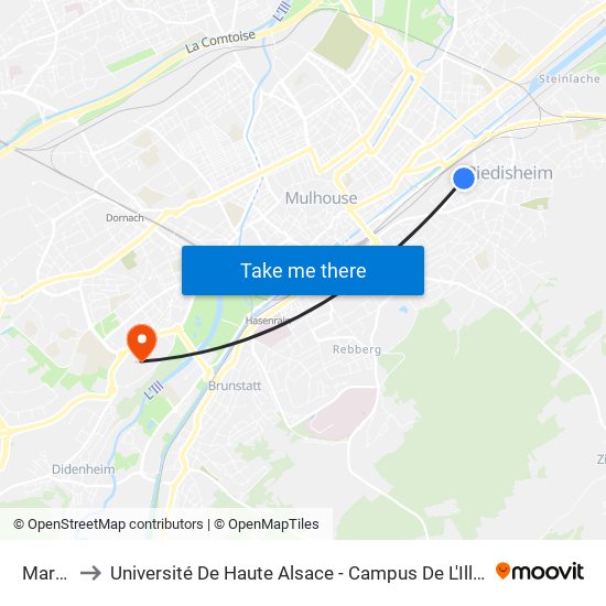 Marne to Université De Haute Alsace - Campus De L'Illberg map