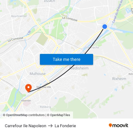 Carrefour Ile Napoleon to La Fonderie map