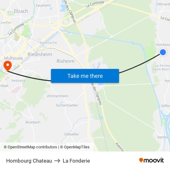Hombourg Chateau to La Fonderie map