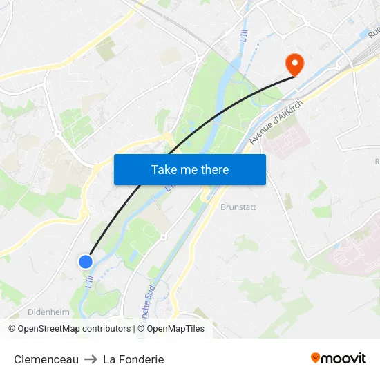 Clemenceau to La Fonderie map