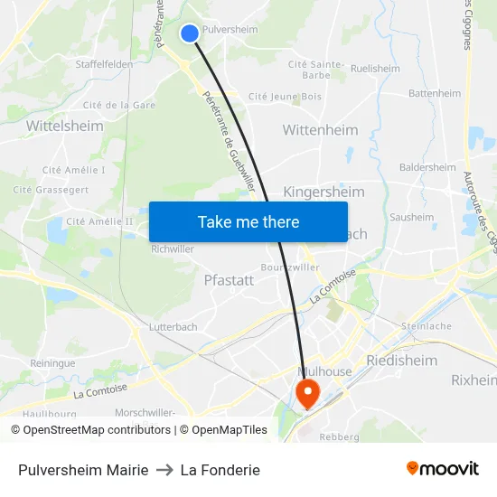 Pulversheim Mairie to La Fonderie map