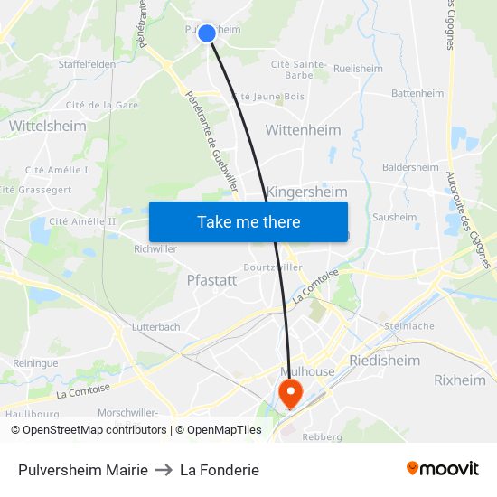 Pulversheim Mairie to La Fonderie map