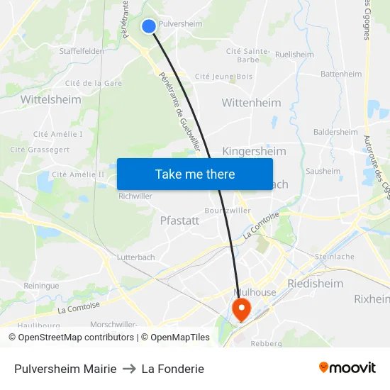 Pulversheim Mairie to La Fonderie map