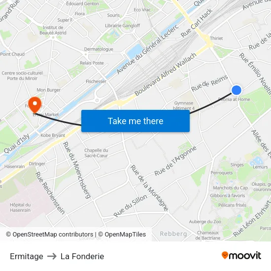 Ermitage to La Fonderie map