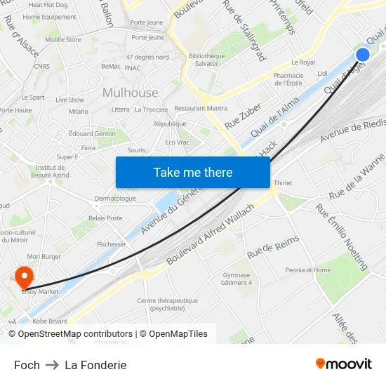 Foch to La Fonderie map