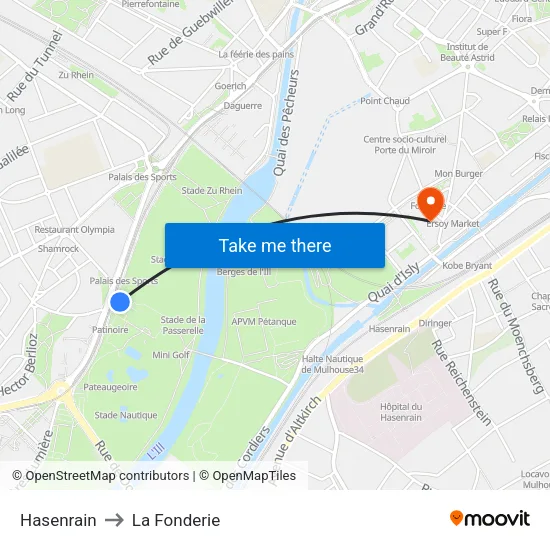 Hasenrain to La Fonderie map