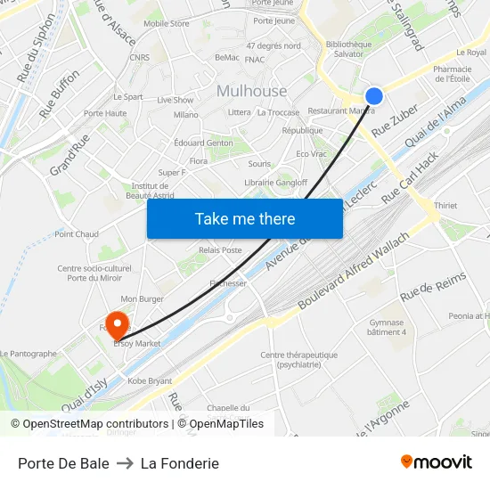 Porte De Bale to La Fonderie map