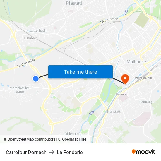 Carrefour Dornach to La Fonderie map