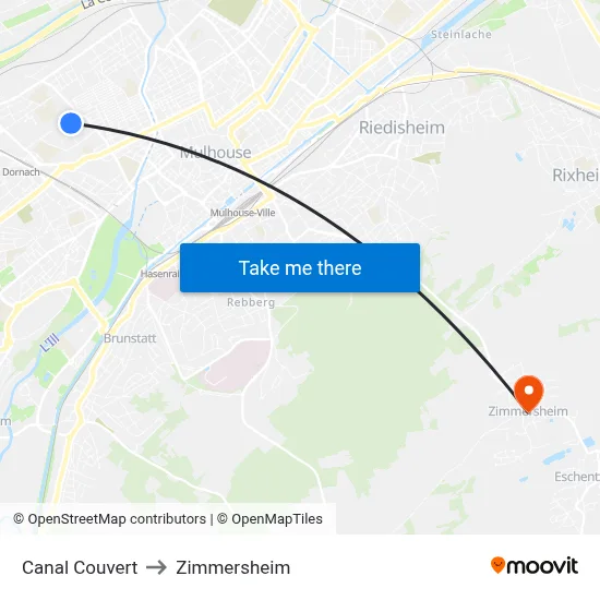 Canal Couvert to Zimmersheim map