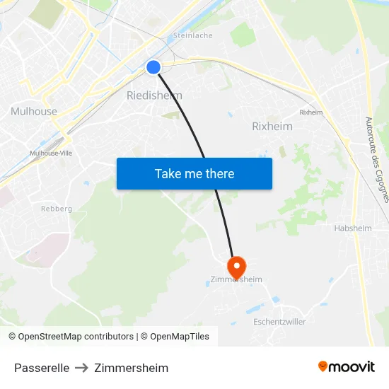 Passerelle to Zimmersheim map
