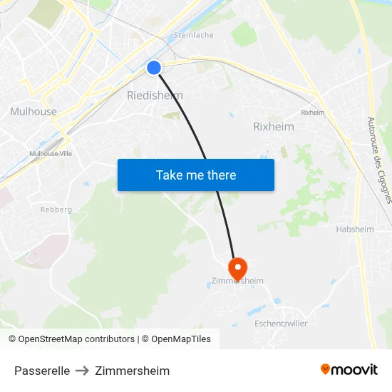 Passerelle to Zimmersheim map