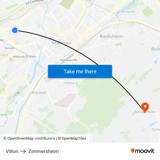 Villon to Zimmersheim map