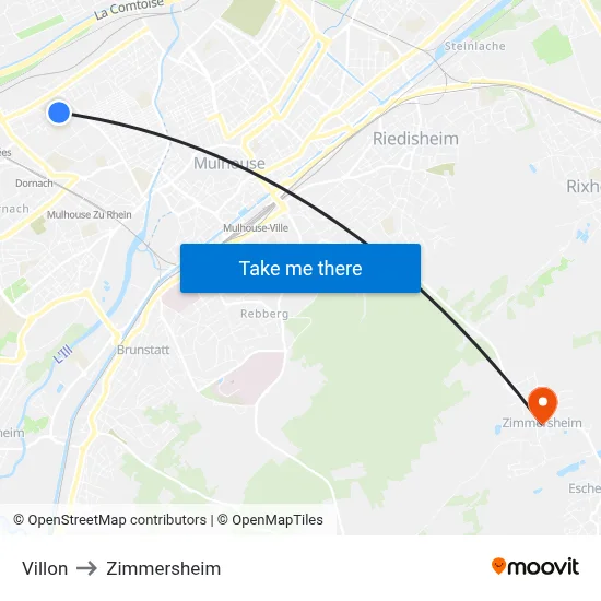 Villon to Zimmersheim map