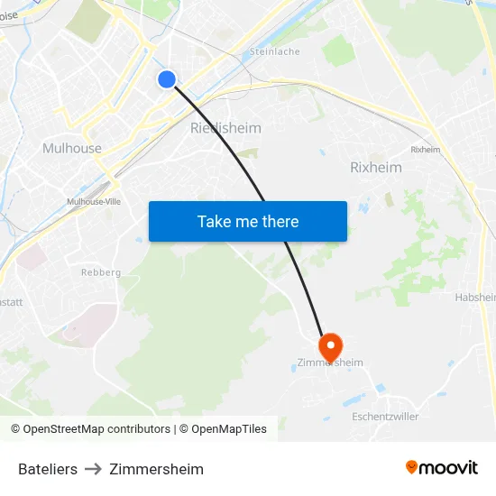 Bateliers to Zimmersheim map