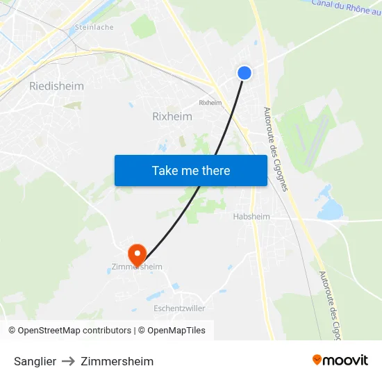 Sanglier to Zimmersheim map