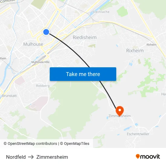 Nordfeld to Zimmersheim map