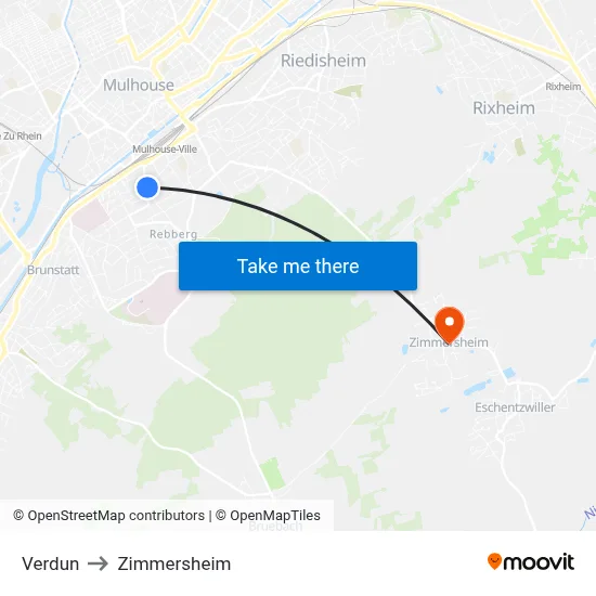 Verdun to Zimmersheim map