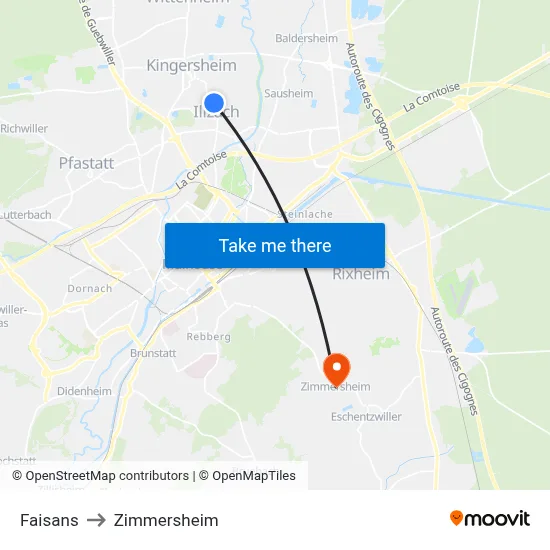 Faisans to Zimmersheim map