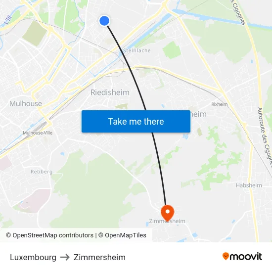 Luxembourg to Zimmersheim map