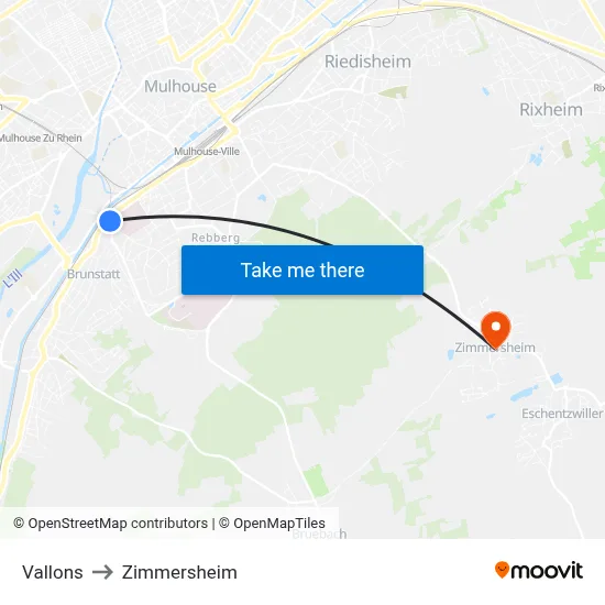 Vallons to Zimmersheim map