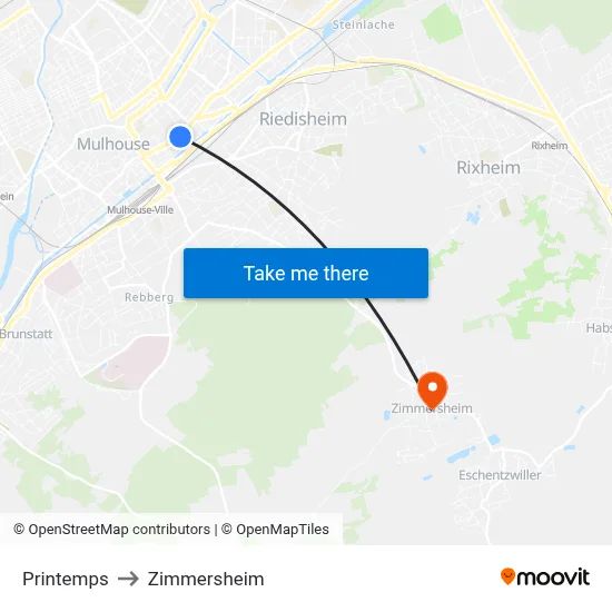 Printemps to Zimmersheim map