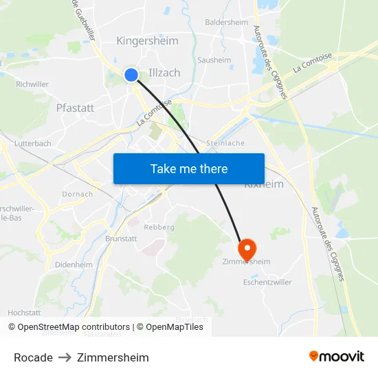 Rocade to Zimmersheim map