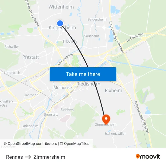 Rennes to Zimmersheim map