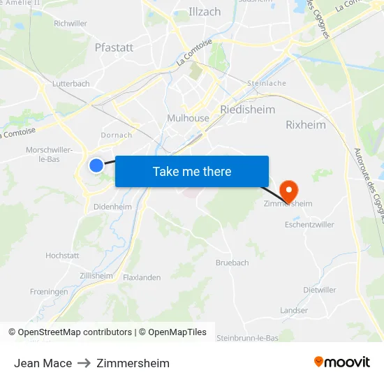 Jean Mace to Zimmersheim map