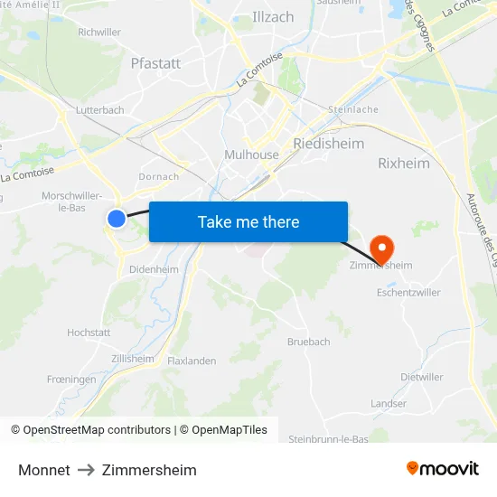 Monnet to Zimmersheim map