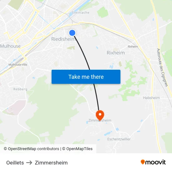 Oeillets to Zimmersheim map