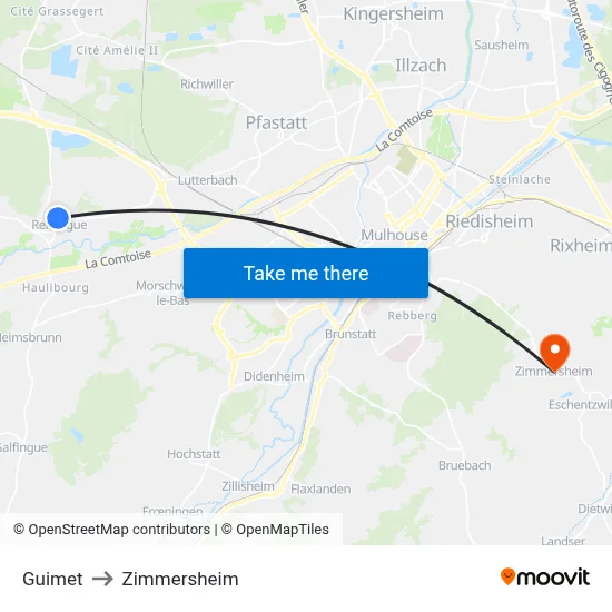 Guimet to Zimmersheim map