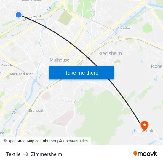 Textile to Zimmersheim map