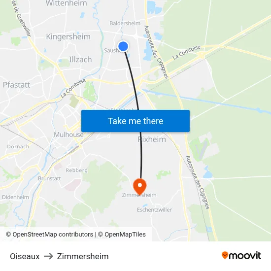 Oiseaux to Zimmersheim map