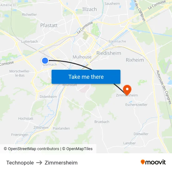 Technopole to Zimmersheim map