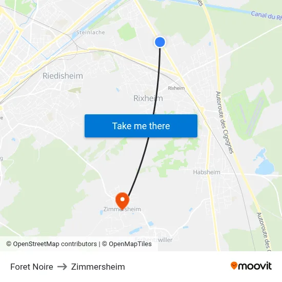 Foret Noire to Zimmersheim map