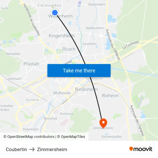 Coubertin to Zimmersheim map