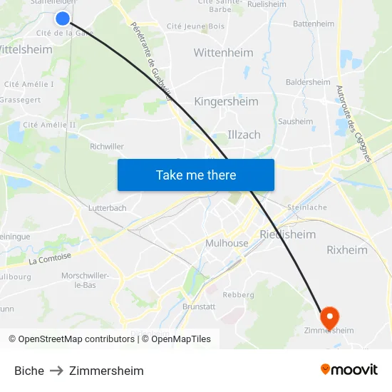 Biche to Zimmersheim map