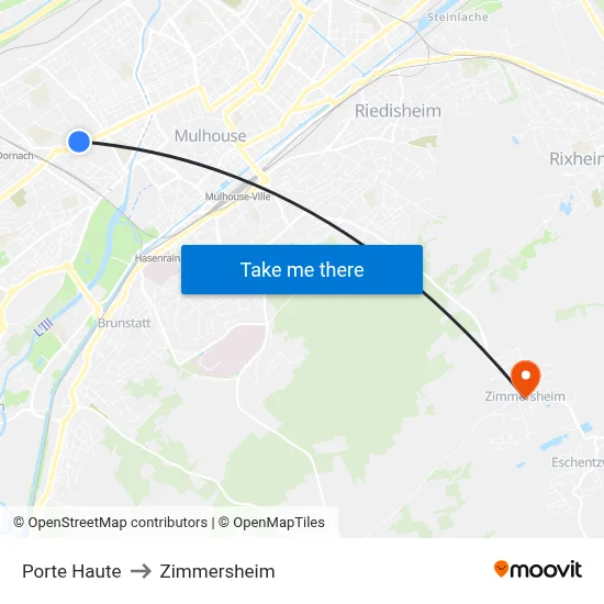 Porte Haute to Zimmersheim map