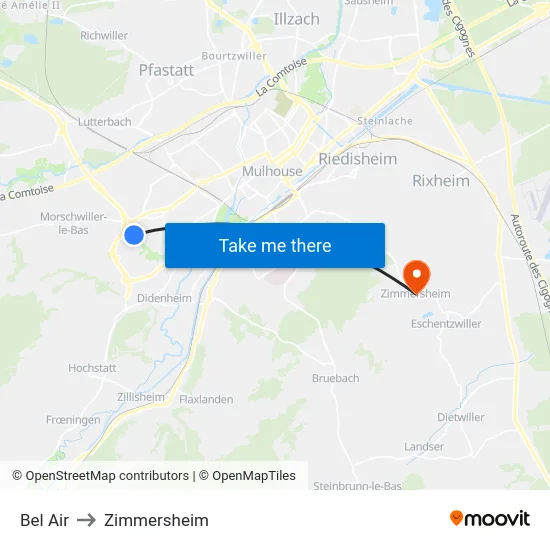 Bel Air to Zimmersheim map