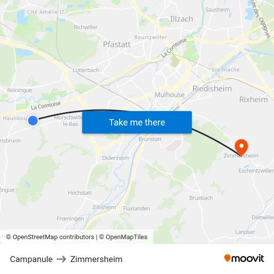 Campanule to Zimmersheim map