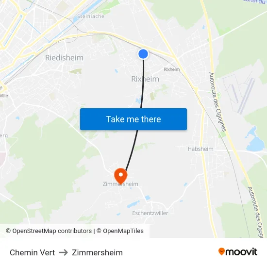 Chemin Vert to Zimmersheim map