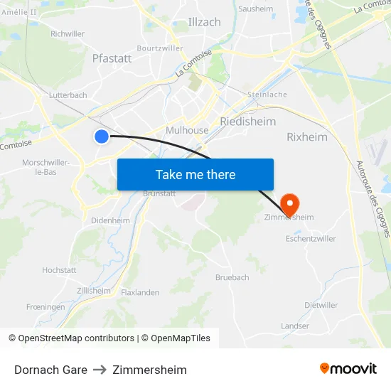 Dornach Gare to Zimmersheim map