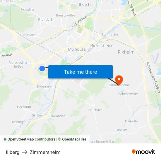 Illberg to Zimmersheim map